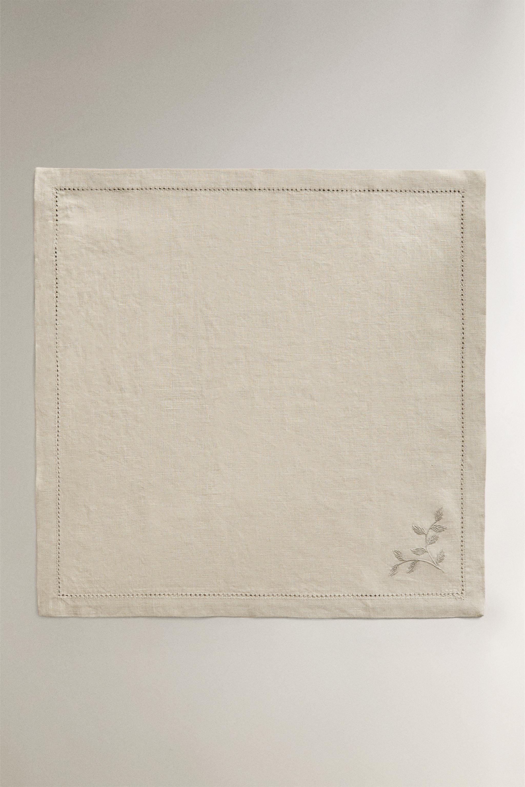 SERVIETTE DE TABLE EN LIN BRODÉE FLEUR (LOT DE 2)
